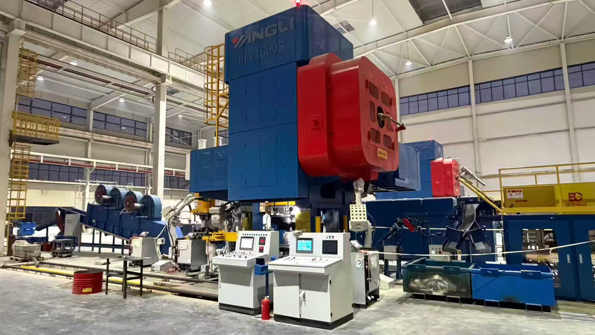 Heavy industrial forging equipment and machinery in a manufacturing plant