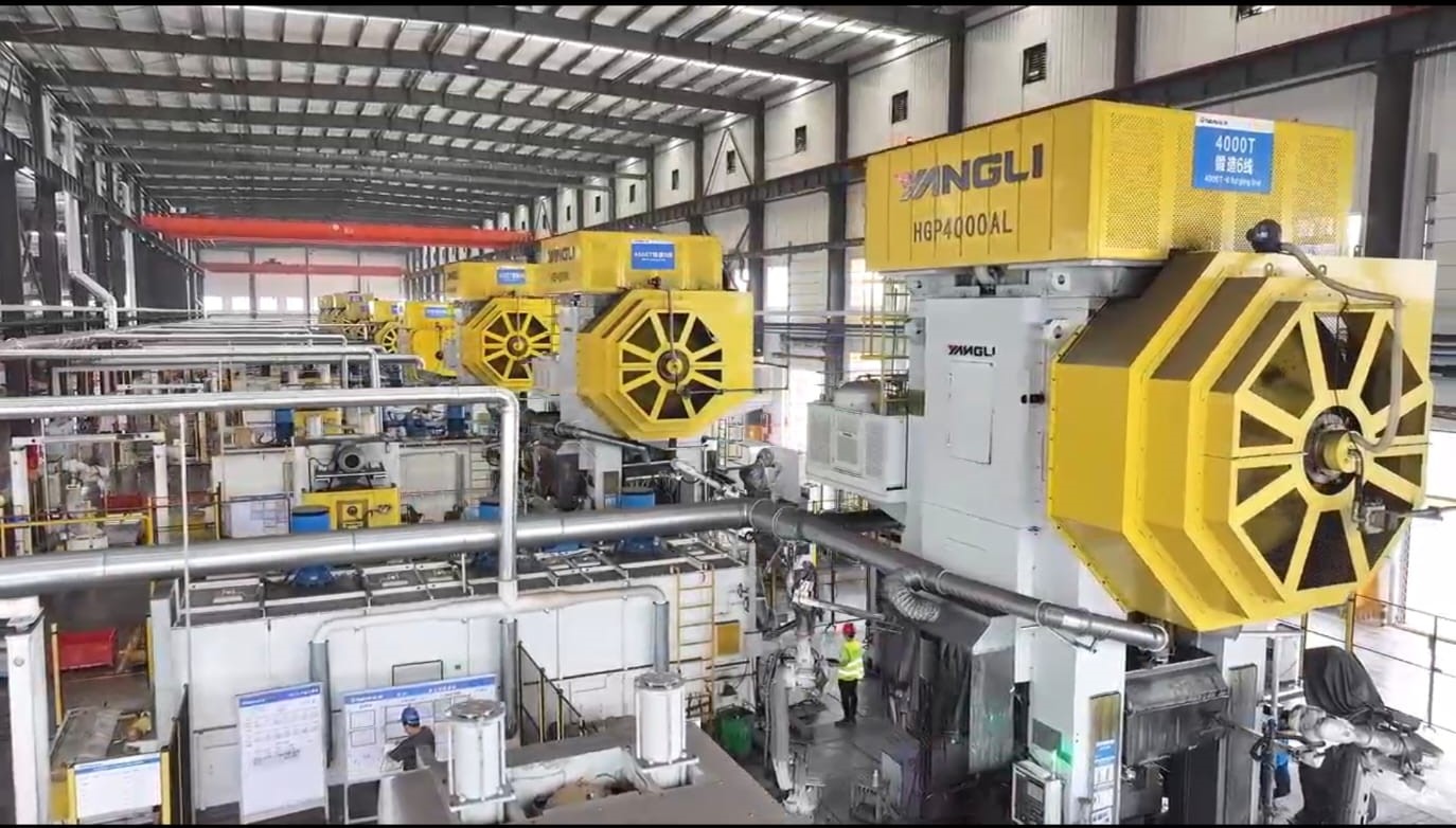 Industrial forging machinery and equipment in a manufacturing facility